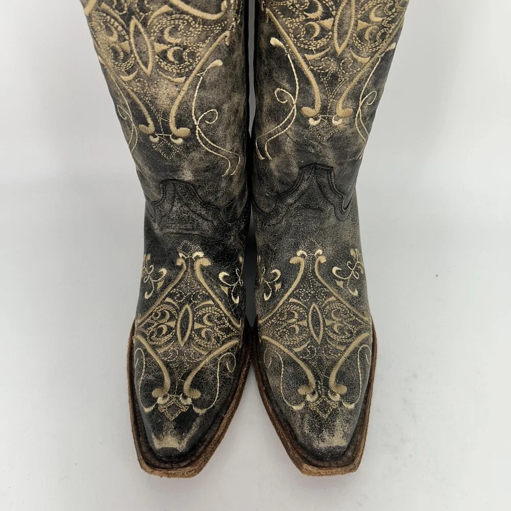 Circle G Boots Womens Size 7.5 L5048 Embroidered Crackle Western Cowgirl Leather